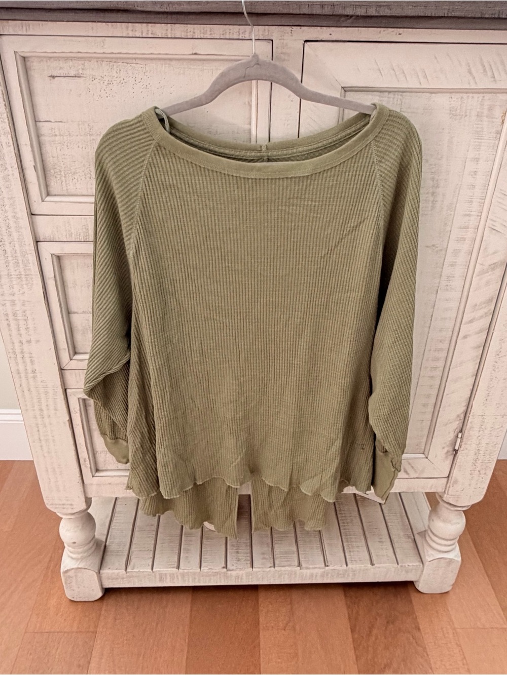 Free People Light Olive Green Ribbed Long-Sleeve Women's Top
